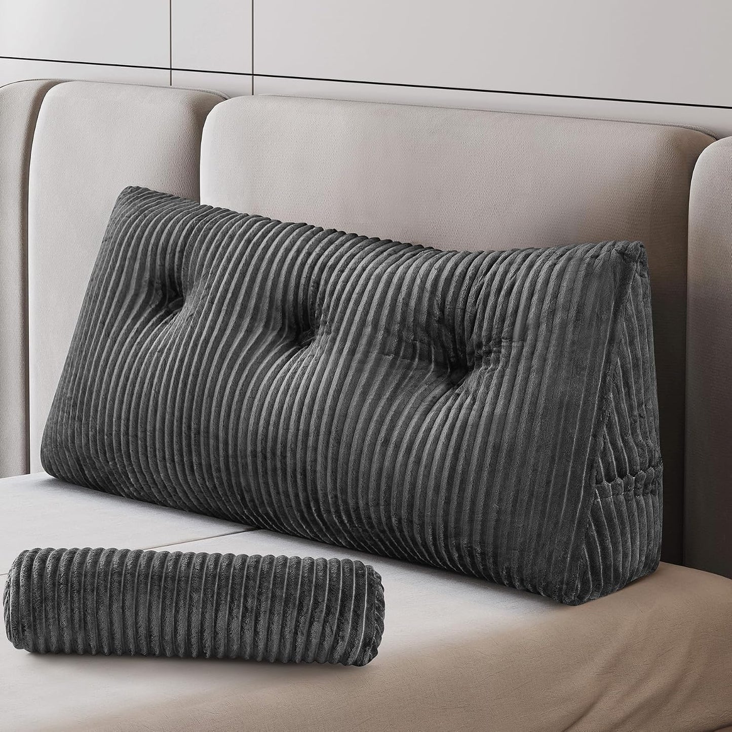 Z-hom Headboard Pillow, Wedge Backrest Cushion, Queen Size,NO Roll Pillow | Grey Triangular Backrest Cushion Equipped,NO Roll Pillow,Ideal for Reading,Sitting Up in Bed&Filling Headboard Gaps
