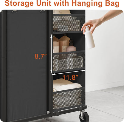 WOWLIVE Laundry Sorter 2 Section, 200L Rolling Laundry Hamper with Wheels | Laundry Cart with Steel Frame, Laundry Basket with Hanging and Removable Bag, Storage Unit Basket Organizer for Dorm, Beige
