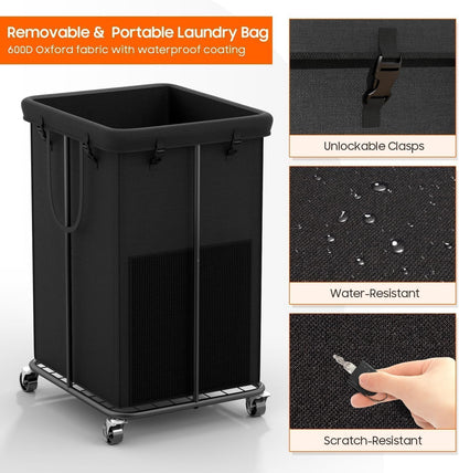 Laundry Hamper with Wheels, 150L Rolling Laundry Basket with Bag & Handles | Sturdy Metal Frame | Removable Bag | Large & Tall Dirty Clothes Hampers for Laundry Room, Bedroom, Dorm, Bathroom-Black