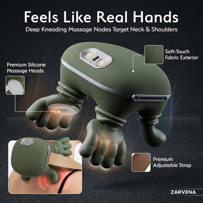Neck Massager with Heat, Deep Kneading for Neck and Upper Shoulder Relief, Firm Shiatsu Pressure, 3 Modes, Cordless with Adjustable Strap