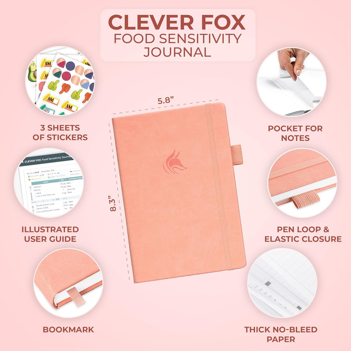 Clever Fox Food Sensitivity Journal & Symptom Diary, 8.5x11 Purple