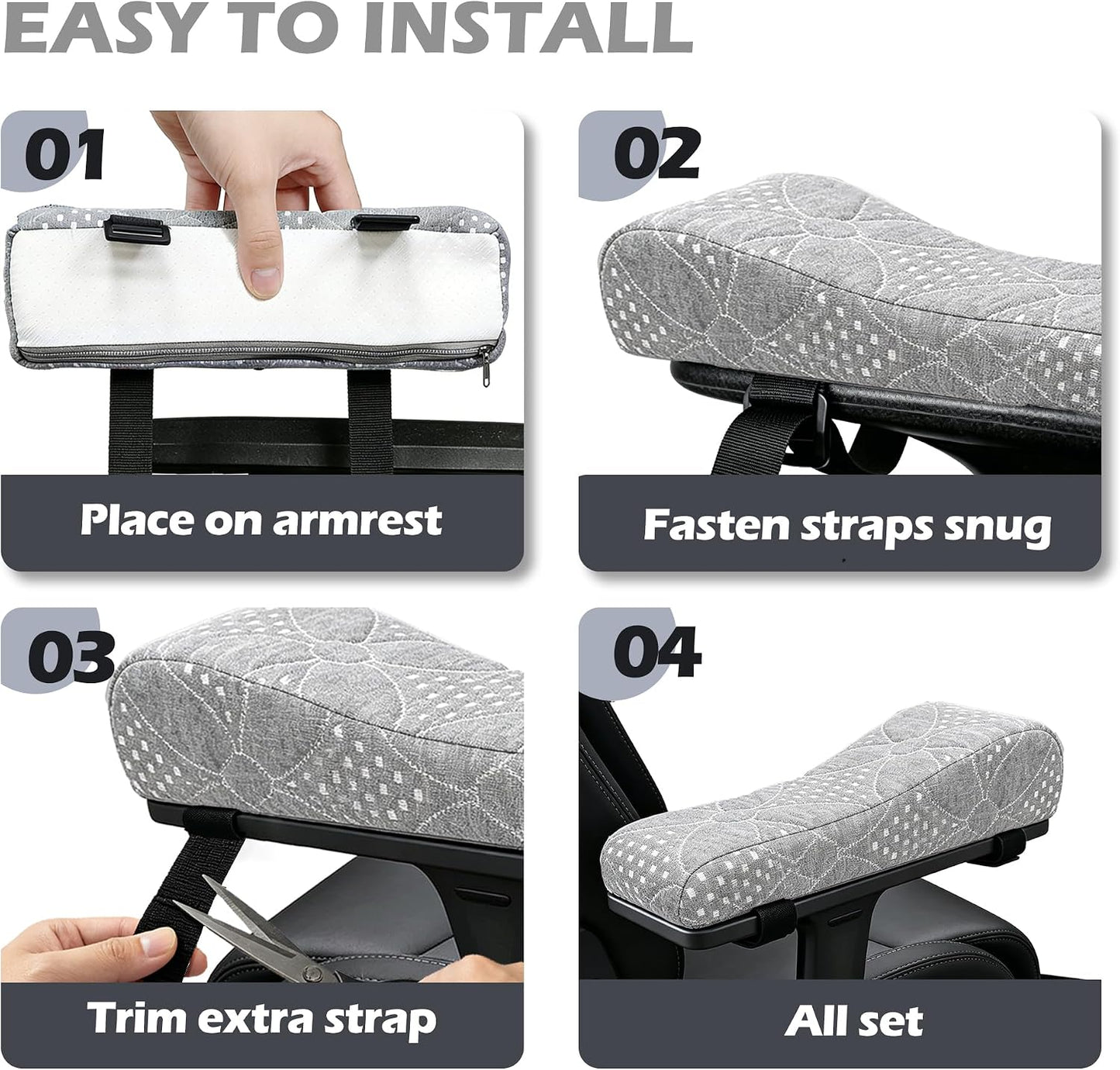 Soft Office Chair Armrest Pads, Comfort Elbow Pillows | Gray Arm Rest Pads, Set of 2