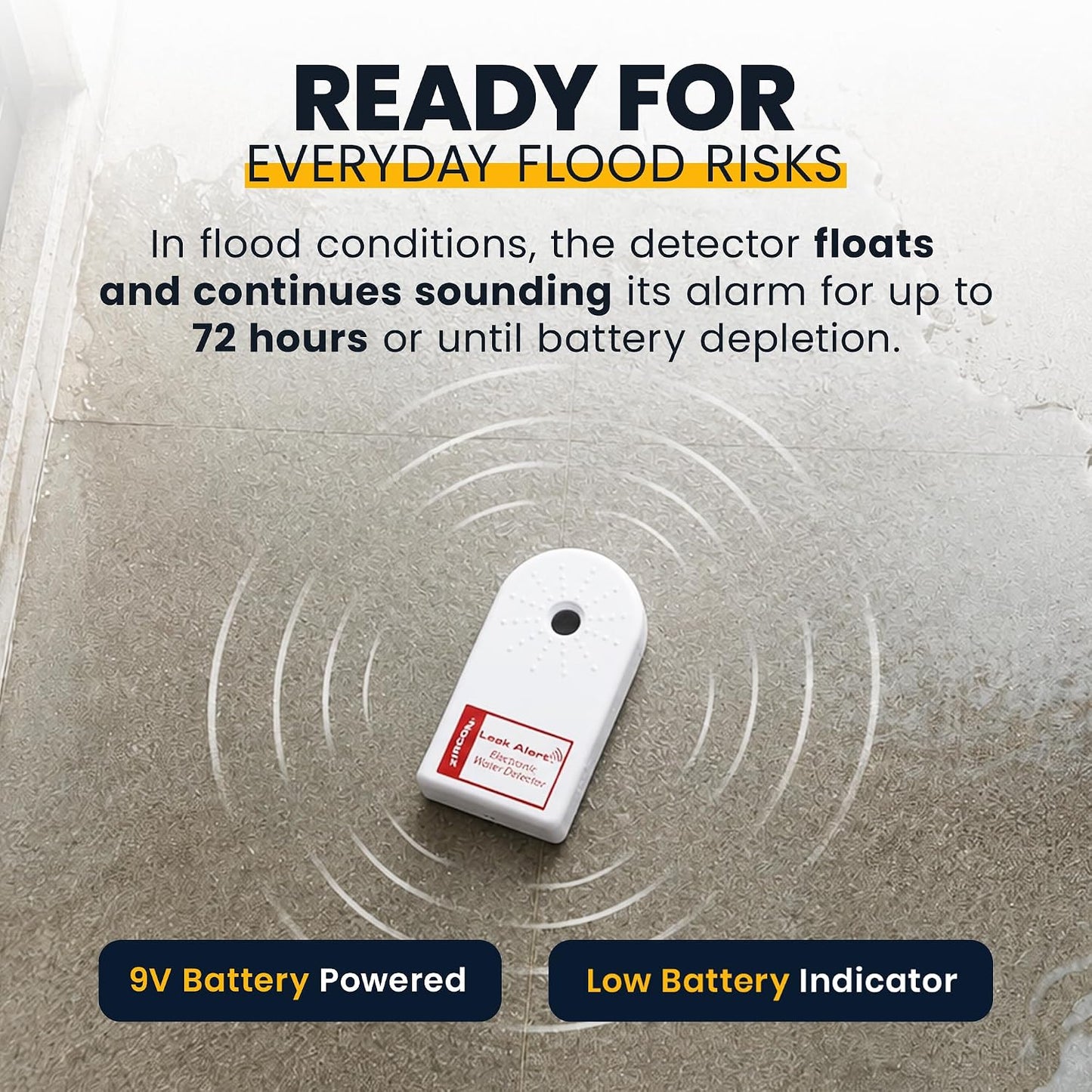 Zircon® Leak Alert™ Water Leak Detector, Loud 90 dB Water Alarm | Detect leaks before costly water damage near water heaters, appliances and plumbing fixtures; no setup required