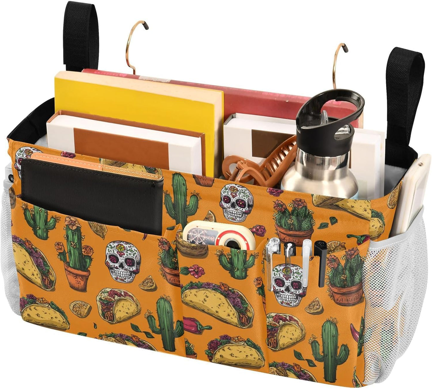 Bedside Caddy Hanging Bunk Bed Caddy Bed Organizer Hanging Pocket with 2 Hooks Bedside Storage Organizer Pocket Bag Holder Checkered Light Green - Colors B