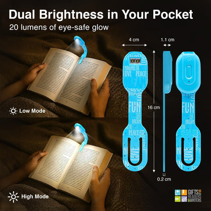 Gifts for Readers & Writers Rechargeable Book Light for Kids, Clip On Reading Light for Bed, 2in1 Flexilight Pals & Bookmark, 12 Hours of Light Once Charged, Includes USB Cable & 2 LED Lights, Dog