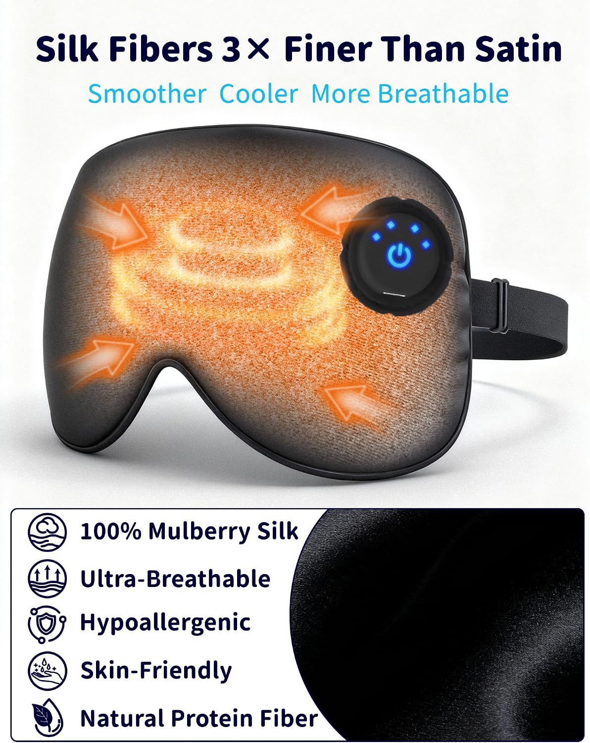 Heated Eye Mask for Dry Eyes, FSA-HSA Eligible, Cordless Rechargeable Warm Compress, 100% Mulberry Silk Removable Cover, 3 Heat Settings 95-131°F, 20-Min Auto-Off, USB-C, Stye & Sleep