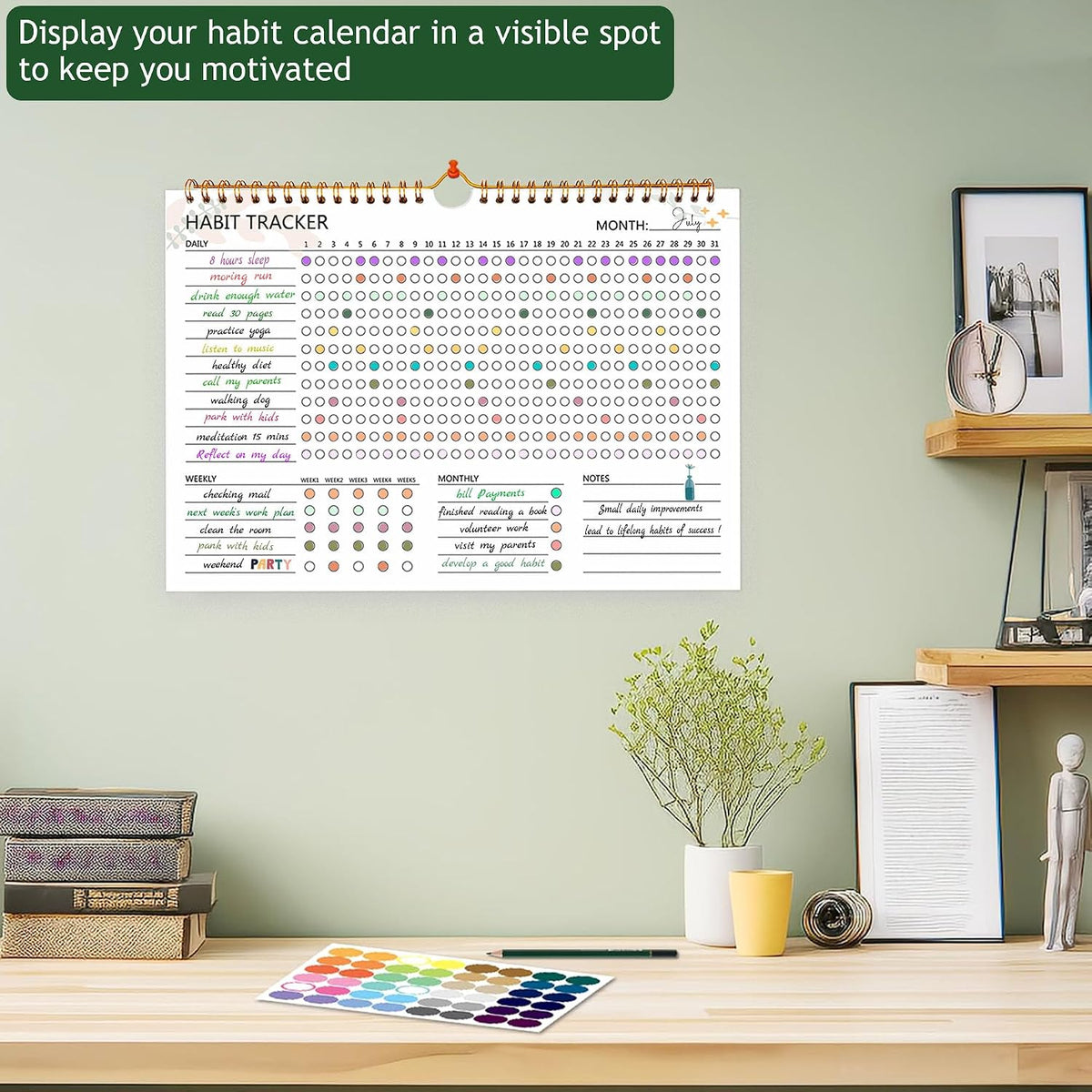 Habit Tracker Calendar, Aesthetic Daily Weekly Goal and Habit Tracker Journal, 12 Months Undated Habits Tracker Planner with Spiral Binding, Boost Productivity Tool and Workout Calendar, 11.7"x8.5"