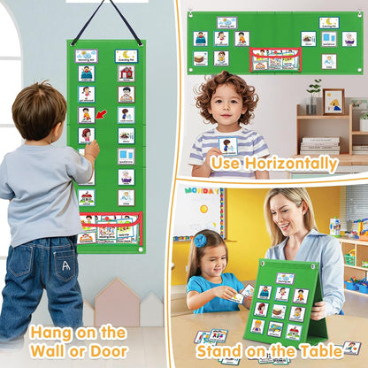 Visual Schedule for Kids with Autism Chore Chart for Toddler Planning Board Daily Routine Chart Autism Learning Materials Classroom, Home Use with 124 Cards (Blue)