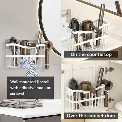 Dailyart 3-in-1 Hair Tool Organizer for Hair Dryer, Bathroom, White | Hair Dryer Holder Wall Mounted, Styling Tools Organizer for Flat Iron, Curling Wand, Hair Accessories Storage