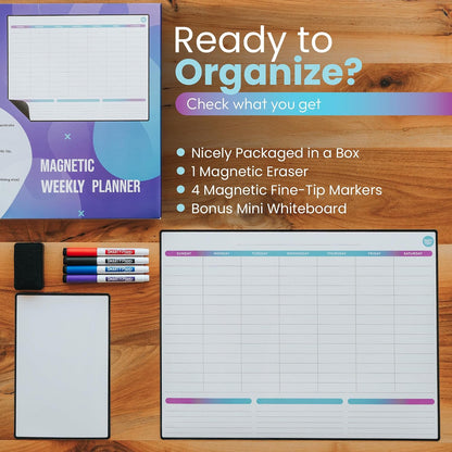 Dry Erase Weekly Extra Thick Magnetic Calendar for Refrigerator: 17x13 Two Week Planner and 6x9 White Board, 4 Fine Tip Markers and Eraser. Stain Resistant. Shipped Flat. (Monthly Planner)