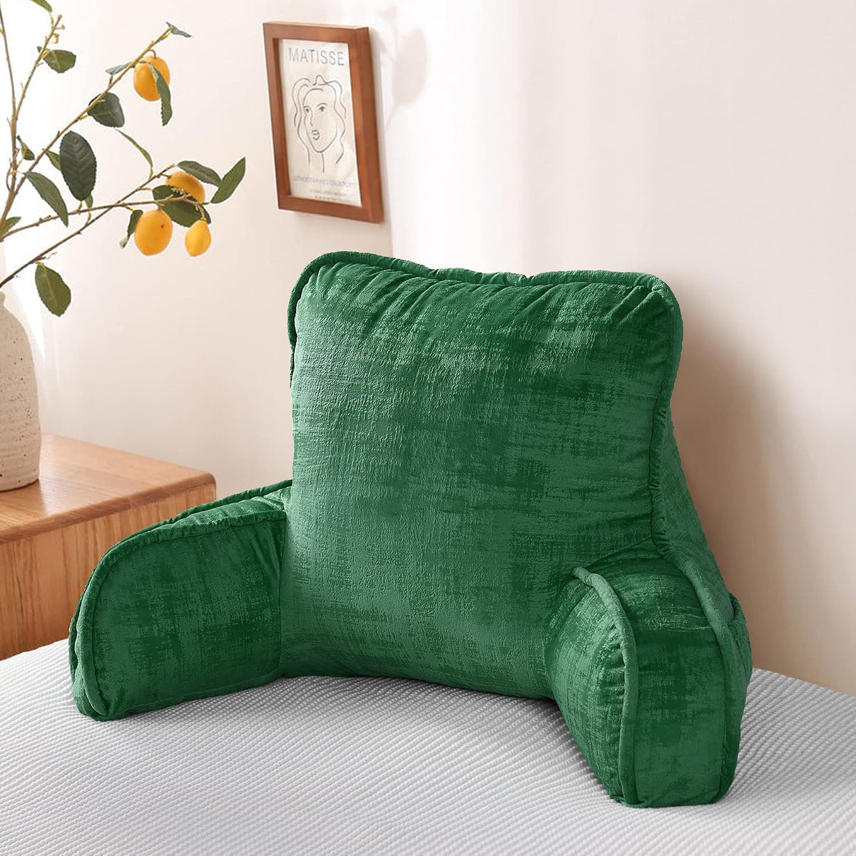 DIY Assembly Art Velvet Backrest Reading Bed Rest Pillow with Arms & Pockets, 18" H for Sitting in Bed Couch Sofa, Back Support Cushion with Removable Cover, 20"x18"x17", Aqua