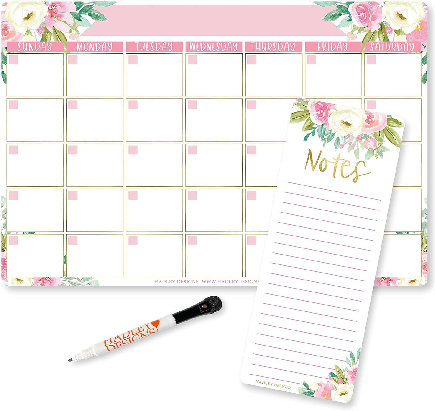 Hadley Designs Magnetic Calendar for Refrigerator - Kraft White Magnetic Dry Erase Calendar, Dry Erase Calendars for Wall, Magnet Fridge Calendars, Notepad for Fridge with Magnet