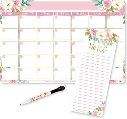 Hadley Designs Magnetic Calendar for Refrigerator - Kraft White Magnetic Dry Erase Calendar, Dry Erase Calendars for Wall, Magnet Fridge Calendars, Notepad for Fridge with Magnet