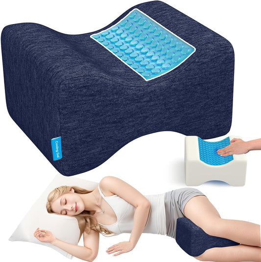 Knee Pillow for Side Sleepers, Leg Pillow with Cooling Gel, Grey/Large | Memory Foam Elevation Pillow for Spine Aligning, Sciatica, Back, Hip, Knee, Ankle Pain