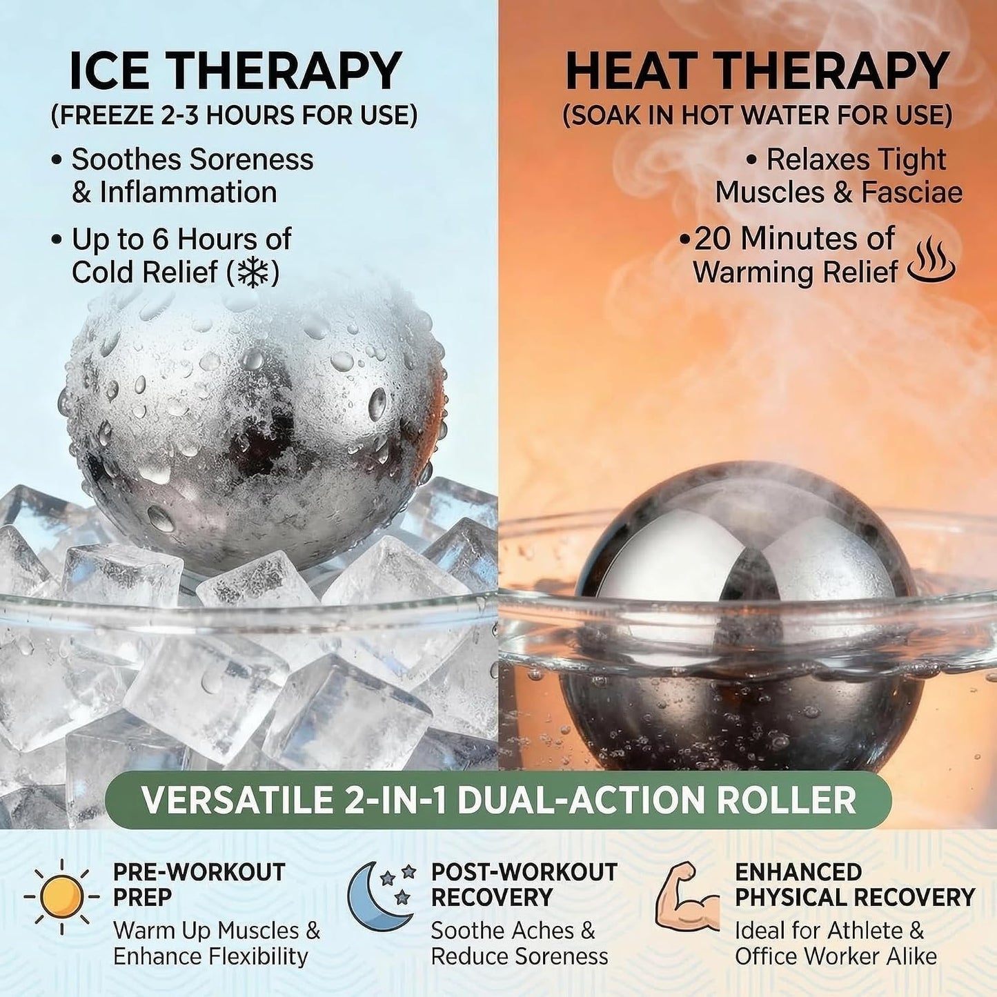 Massage Ice Roller Ball Cold & Heat Therapy Plantar Fasciitis Roller | Alleviating Shoulder, Arms, Back, Legs, Calves or Muscle Tension, Perfect for Workouts Relaxation
