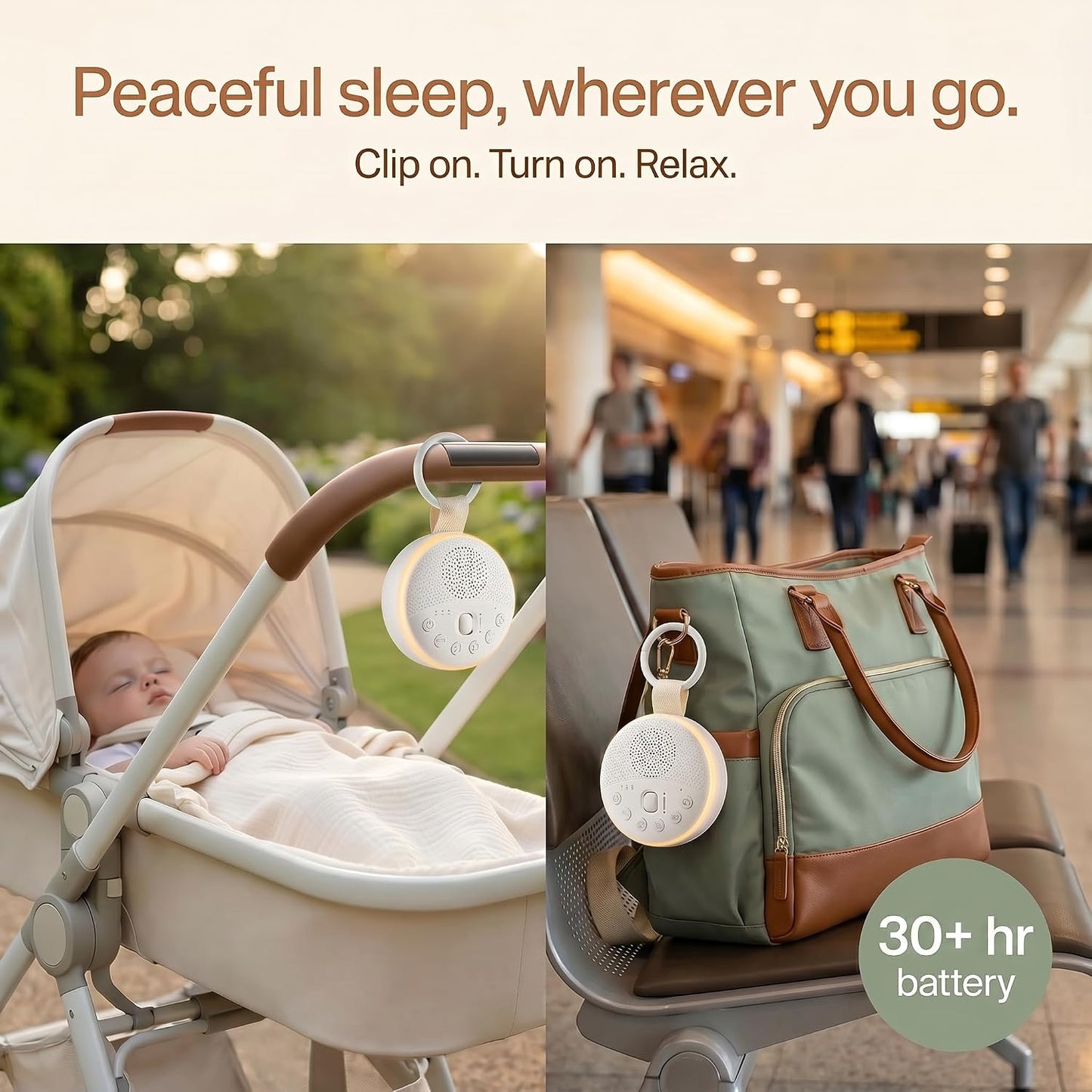 White Noise Machine for Baby & Adults with 21 Relaxing Sounds & Adjustable Night Light, Rechargeable & Portable Sleep Aid for Home & Travel