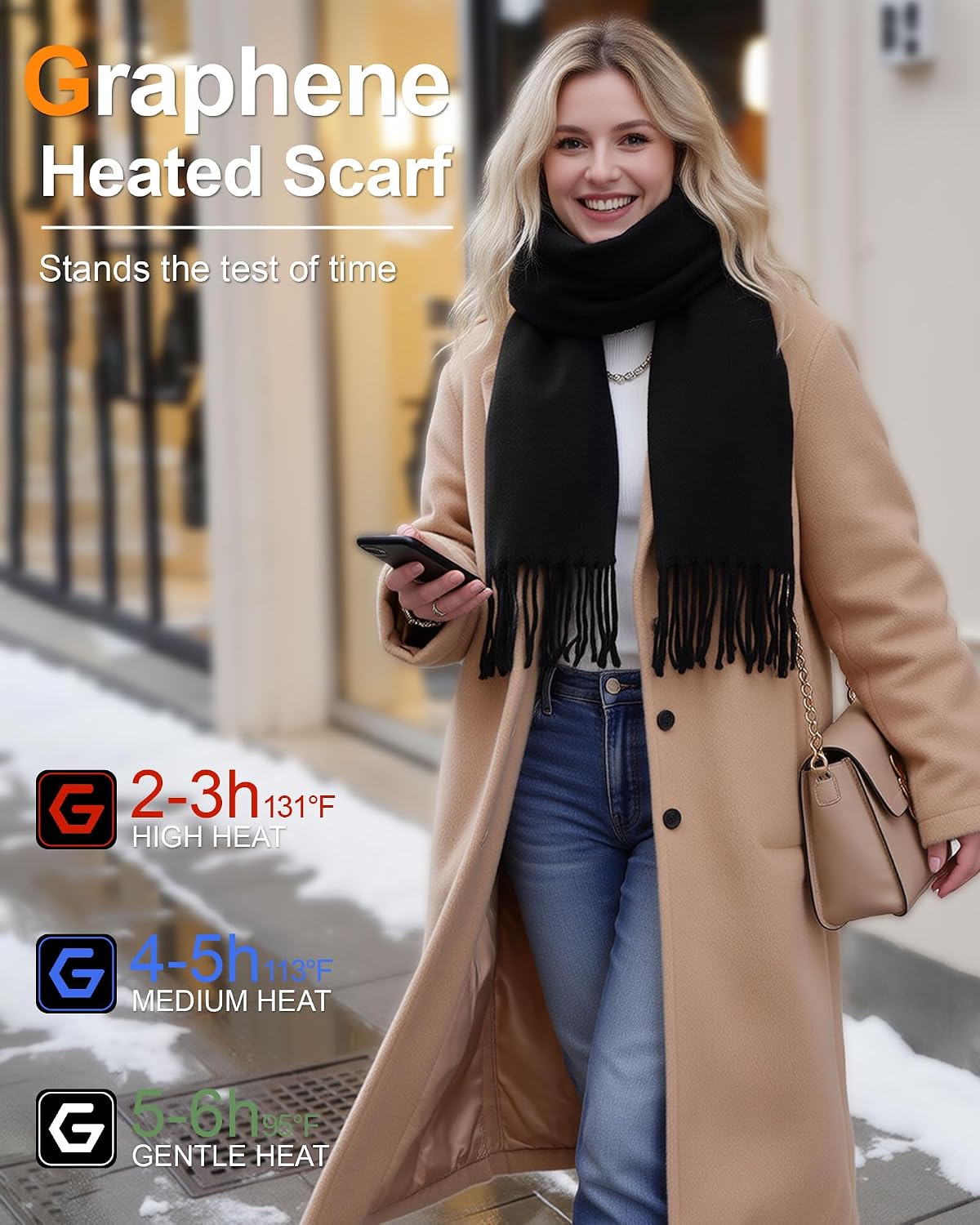 Wulcea Graphene Heated Scarf For Women 5V2A 6000mAh Fast Charge Large Capacity Battery