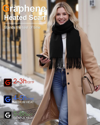 Wulcea Graphene Heated Scarf For Women 5V2A 6000mAh Fast Charge Large Capacity Battery