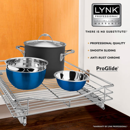 LYNK PROFESSIONAL® Pull Out Cabinet Organizer, Kitchen Slide Out Drawer | 14W x 21D chrome rollout shelf creates easy-access storage for cookware, pantry items and kitchen essentials inside cabinets