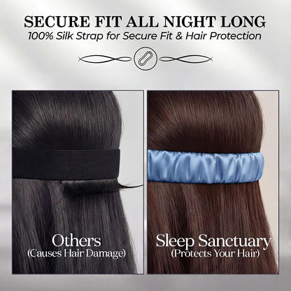 SLEEP SANCTUARY 100% Pure Mulberry Silk Sleep Mask - 22 Momme Light Blocking 3D Contour Silk Eye Mask for Sleeping - Secure Fit for Side Sleepers, Women & Men - Cloud Soft (Misty Blue)