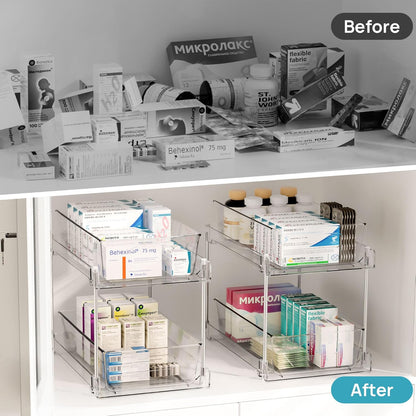 Vtopmart 2 Pack Pull Out Bathroom Under Sink Organizer (S-Standard) | Slide-out drawers, Multi-purpose storage, Clear visibility, Easy Set-up