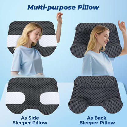 SAHEYER Side Sleeper Pillow with Arm Holes, 2 in 1 Shoulder Relief System for Rotator Cuff Pain, Memory Foam Pillow for Adults with 3 Arm Place Hole - for Side, Back and Stomach, Black