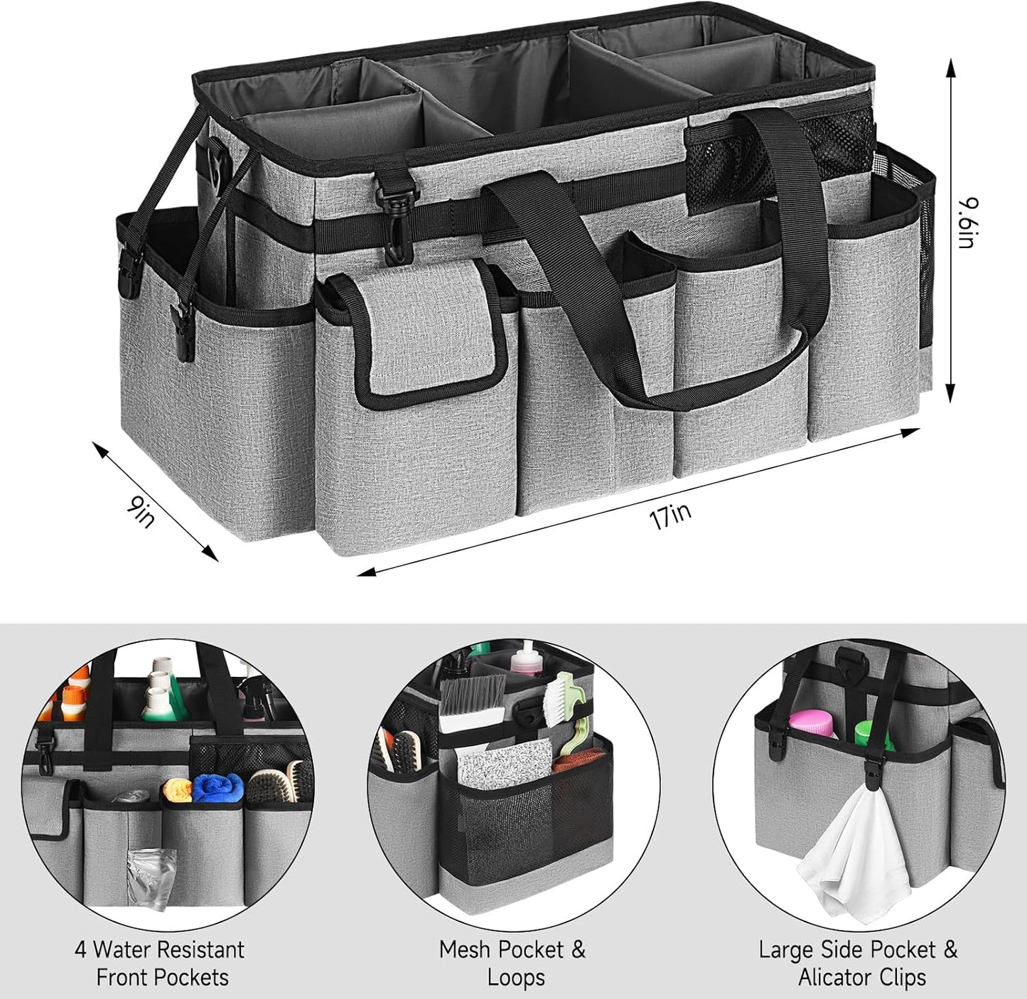 Cleaning Caddy Bag,Large Cleaning Supplies Organizer with Handle for Housekeepers,Purple
