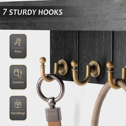 Rebee Vision Key Holder Wall Mount with 5 Key Hooks for Home Decor, Brown | 3.54'' x 10'' x 7.28'', Small Shelf for Display Plant, Key Hangers for Hat, Entryway Space-Saving Storage