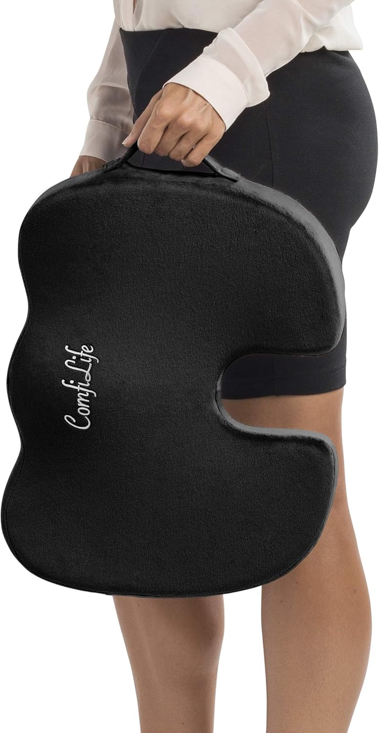 ComfiLife Premium Comfort Seat Cushion - Non-Slip Orthopedic 100% Memory Foam Coccyx Cushion for Tailbone Pain - Cushion for Office Chair Car Seat - Back Pain & Sciatica Relief (Gray)