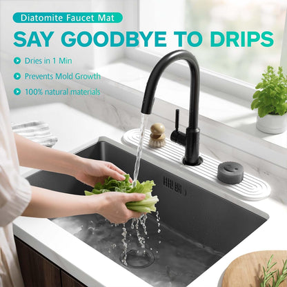 Stone Faucet Mat for Kitchen Sink – Diatomite Fast-Drying Stone Tray, Faucet Mat Sink Splash Guard, Decorative Sink Protector for Kitchen Bathroom Counter (Light Grey, 20''x3.9'')