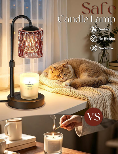 Briever Dimmable Candle Warmer Lamp with Timer, Height Adjustable Electric Candle Wax Warmer, Christmas Birthday Gifts for Women Mom, House Warming Gifts New Home Room Decor, Black Solid Wood Base