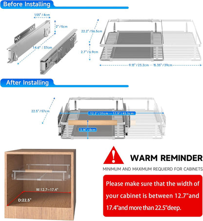 Pull Out Cabinet Organizer, 23~39.8" W x 22.5" D, 2 Pack | Expandable Pull Out Shelves for Kitchen Cabinets, Heavy Duty Stainless Steel Slide Out Pantry Shelves Sliding Shelf for Home