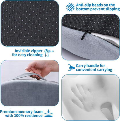 Memory Foam Seat Cushion for Office Chair & Car - Ergonomic Tailbone & Sciatica Pain Relief Pad - Non-Slip Desk Chair Cushion for Long Sitting, Breathable Mesh Pad for Posture Support (Black)