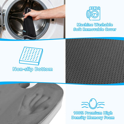 SweetSlubr Memory Foam Seat Cushion & Lumbar Support Pillow Set Black Large | U-shaped Cushion Design, Washable Mesh Cover, Adjustable Straps, Non-slip Base, Office Chair and Car Seat Use