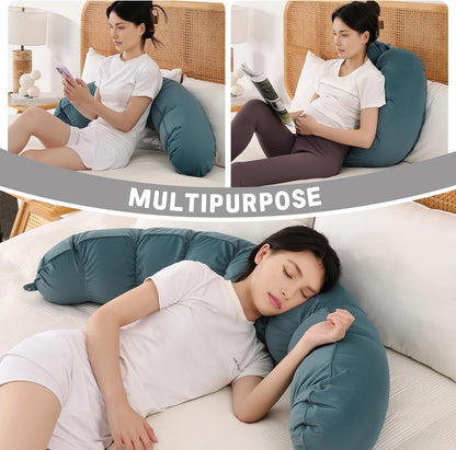 Peallow(Pat. Pend) – Long Round Body Pillow for Adults, Bolster Pillow for Sleeping, Soft and Supportive Pillow for Sleeping & Lumbar Support (Green-White, 29.5")