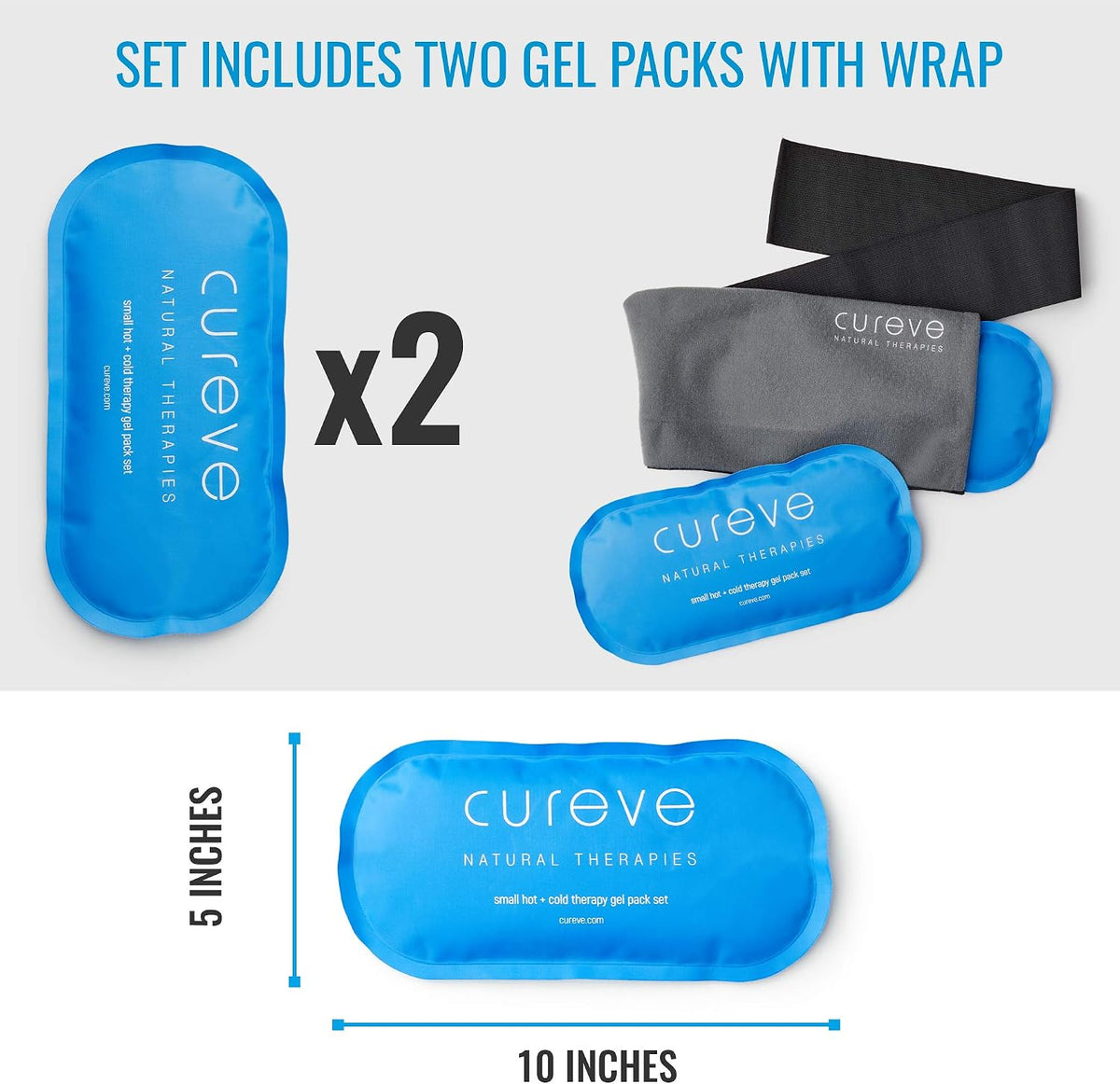 Reusable Ice Packs for Injuries – Hot & Cold Therapy Gel Pack Set of 2 with Wrap for Knee, Neck, Foot, Ankle, TMJ & Headaches by Cureve – Small Flexible Cold Compress for Plantar Fasciitis & Cramps