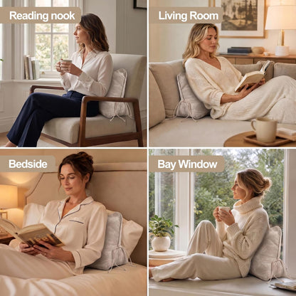 Pat. Pend. Lumbar Support Pillow, Reading Pillow, Moss Green | Back pillow for reading on a couch, sofa, or armchair; triangle cushion with removable, washable cover for lounging