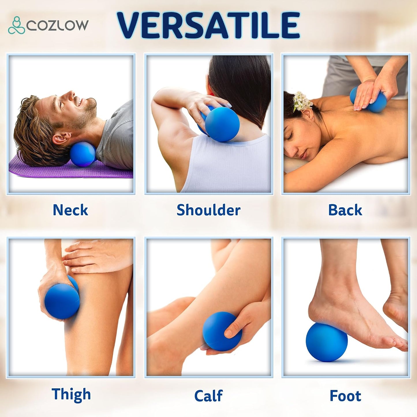 COZLOW Peanut Massage Ball - Deep Tissue Therapy, Pain Relief - Cobalt Blue | Cozlow 5" double lacrosse silicone massage ball, trigger point roller for mobility, acupressure tool for myofascial release