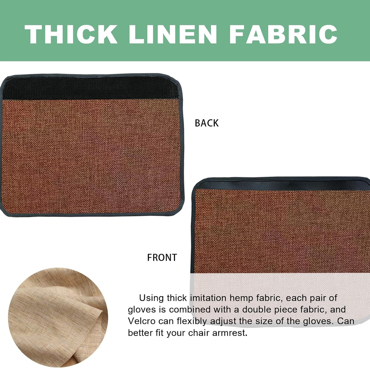Ntomtuex Linen Office Chair Arm Covers Computer Chair Armrest Pads Covers Adjustable Desk Chair Arm Wheelchair Armrest Protector, Set of 2, Brown