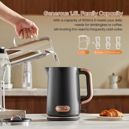 OLEGA Electric Tea Kettle: 1200W Fast Boil Electric Water Kettles 1.5L | Stainless Steel Kettle; Large Electric Water Kettle; Plastic Free Teapot; Auto Shut-Off Water Boiler; Fast Boil Kettles
