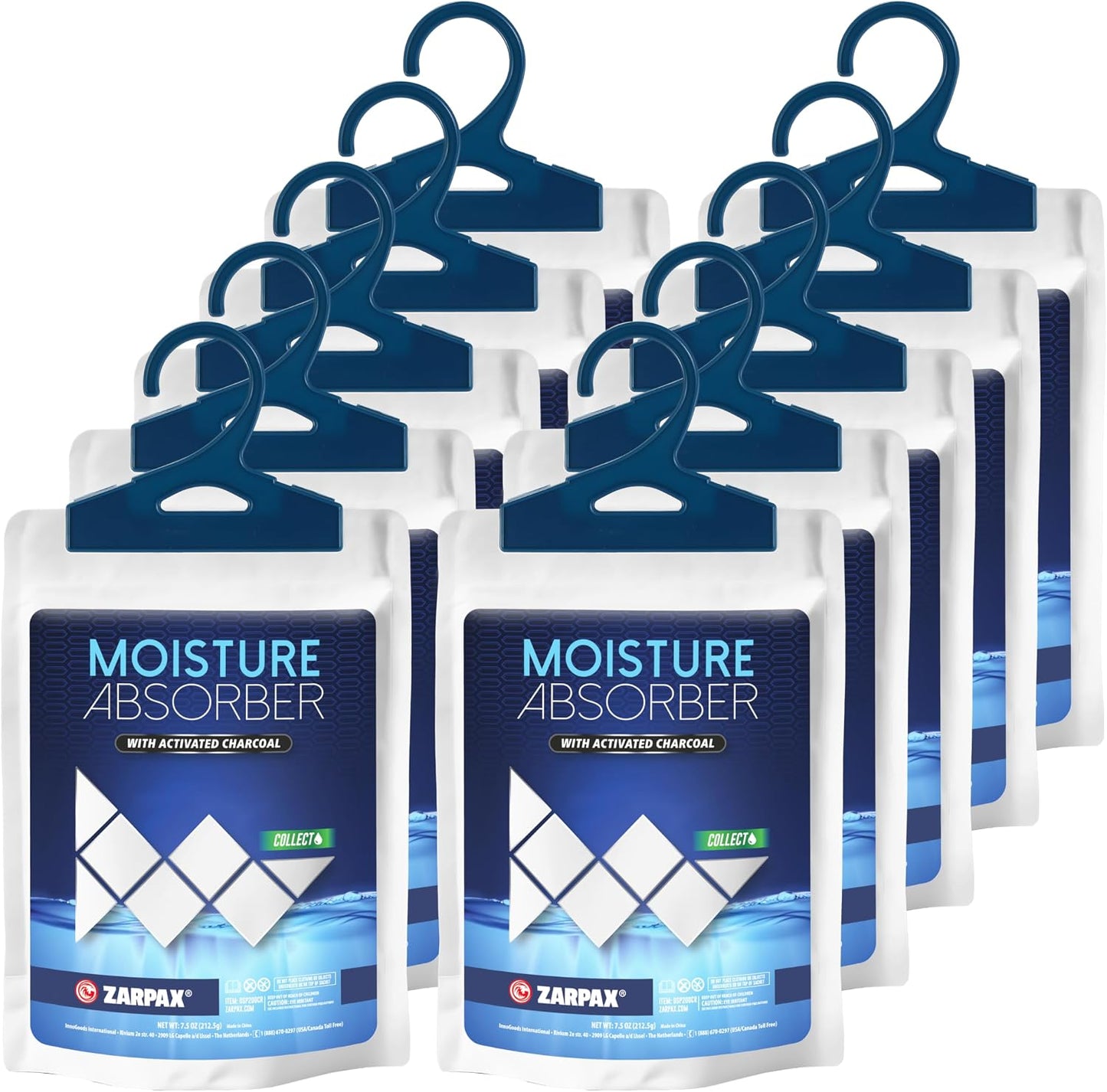 Zarpax Moisture Absorber Sachets Activated Charcoal 7.5 oz/212g - Remove Excess Moisture In Air & Odor - Desiccant Dehumidifier for Closet, Drawer, Storage - Dampness & Humidity Control - Set of 5