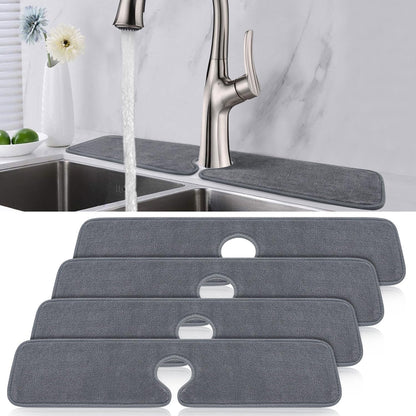 PoYang 4 Pack Faucet Mat for Kitchen Sink Splash Guard, Long 24x5.1 Inch | Super Absorbent Microfiber Faucet Mat, Catch Splashes and Drips, Machine Washable Sink Protectors for Kitchen, Bathroom & RV