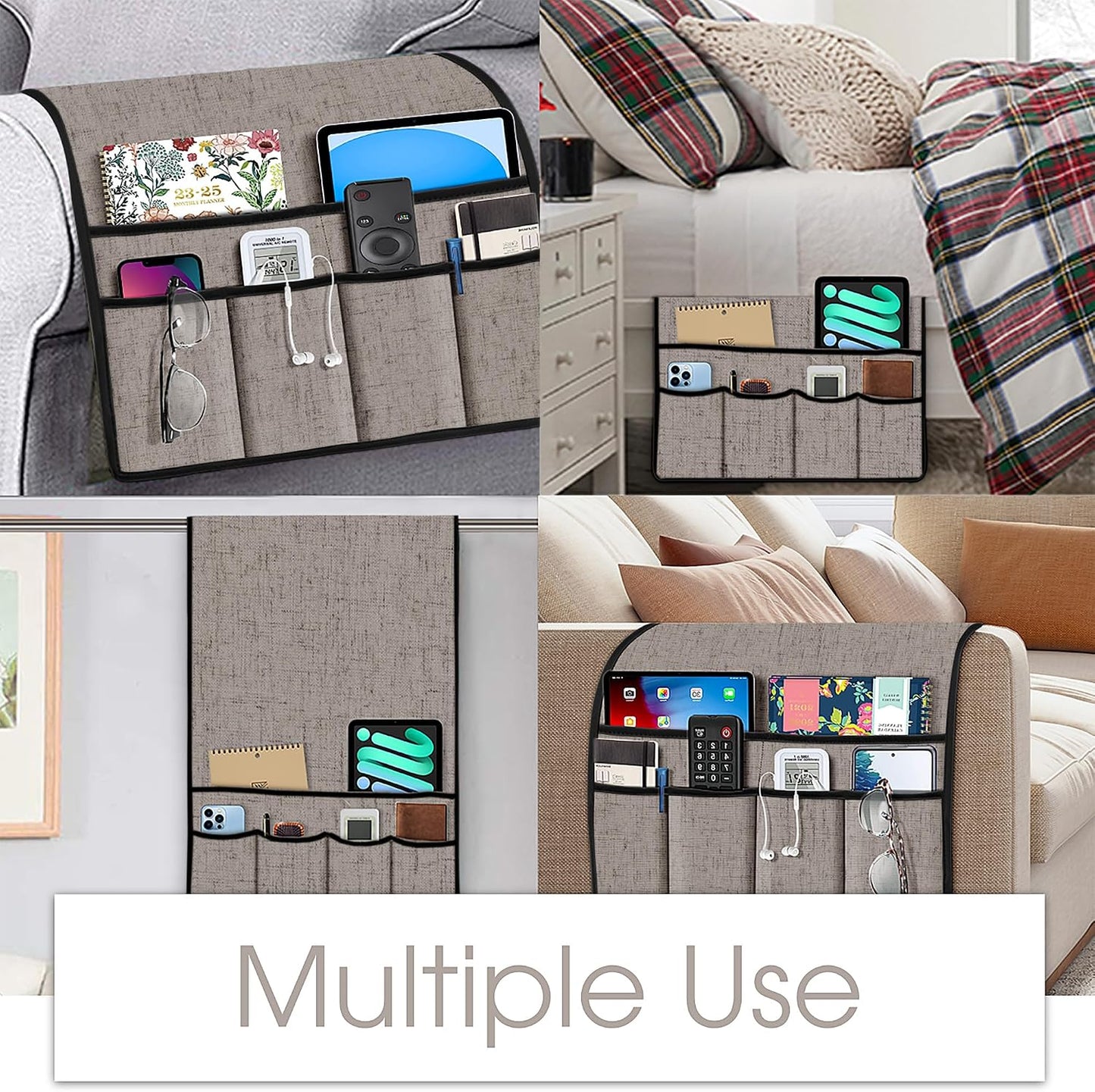 Joywell Remote Caddy Couch Remote Control Holder for Recliner Sofa Armrest Organizer Non Slip Arm Chair Caddie with 6 Pocket Storage for Magazine, Tablet, Phone, iPad, Black