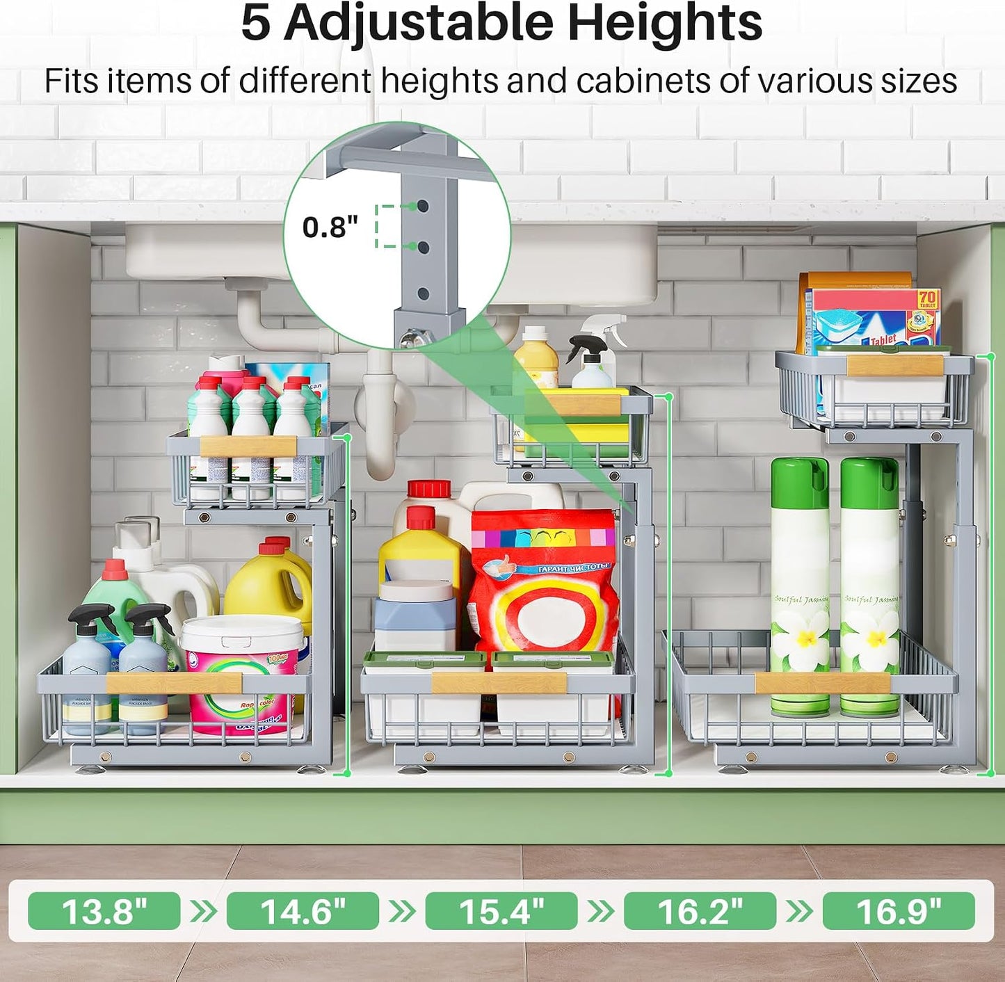 Kitstorack Under Sink Organizer, 2 Tier Under the Sink Storage, Slide out Pull out Cabinet Organizer Shelf, Metal Sliding Drawer for Kitchen Bathroom Pantry Closet Organization Rack, Black, 2 Pack
