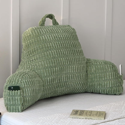 Faux Fur Reading Pillow for Sitting in Bed, Large Backrest Bed Pillow with Arms, Back Support Pillow for Lounging Bedrest, Beige