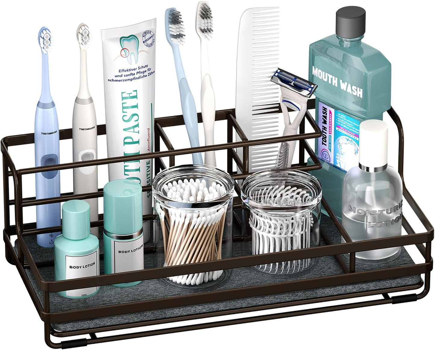 HapiRm Toothbrush Holders for Bathroom - 5 Partitions Bathroom Counter Organizer with Instant Drying Stone, Stainless Steel Countertop Storage Electric Toothbrush Toothpaste Holder - Black