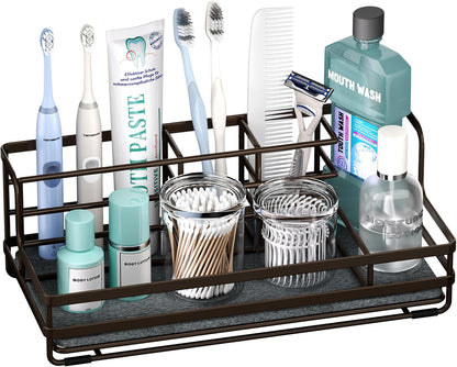HapiRm Toothbrush Holders for Bathroom - 5 Partitions Bathroom Counter Organizer with Instant Drying Stone, Stainless Steel Countertop Storage Electric Toothbrush Toothpaste Holder - Black