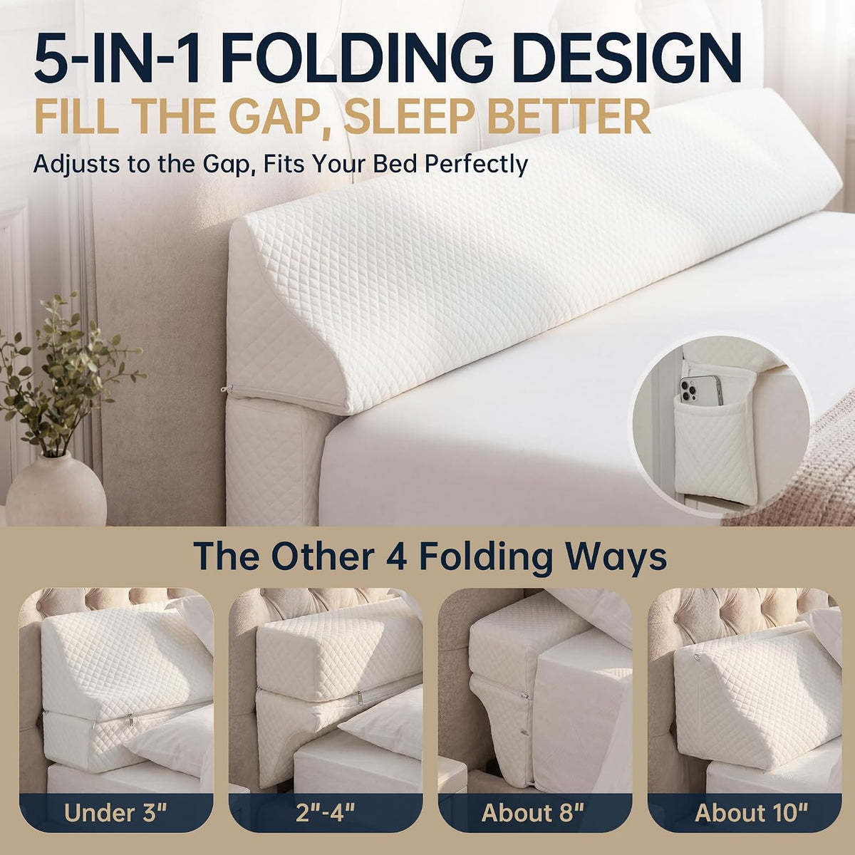 Bed Wedge Gap Filler, Wedge Pillow for Headboard Gap, King Size