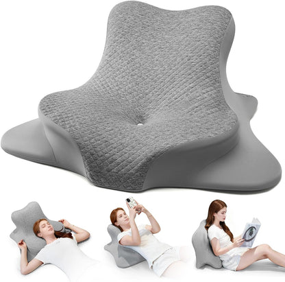 Reading Pillow for Bed, Leaning, Lying and Prone, Ergonomic Memory Foam Bed Wedge Pillow for Headboard, Floor Cushions, Chin & Back Support Pillows on Bedrest Couch Floor- Grey
