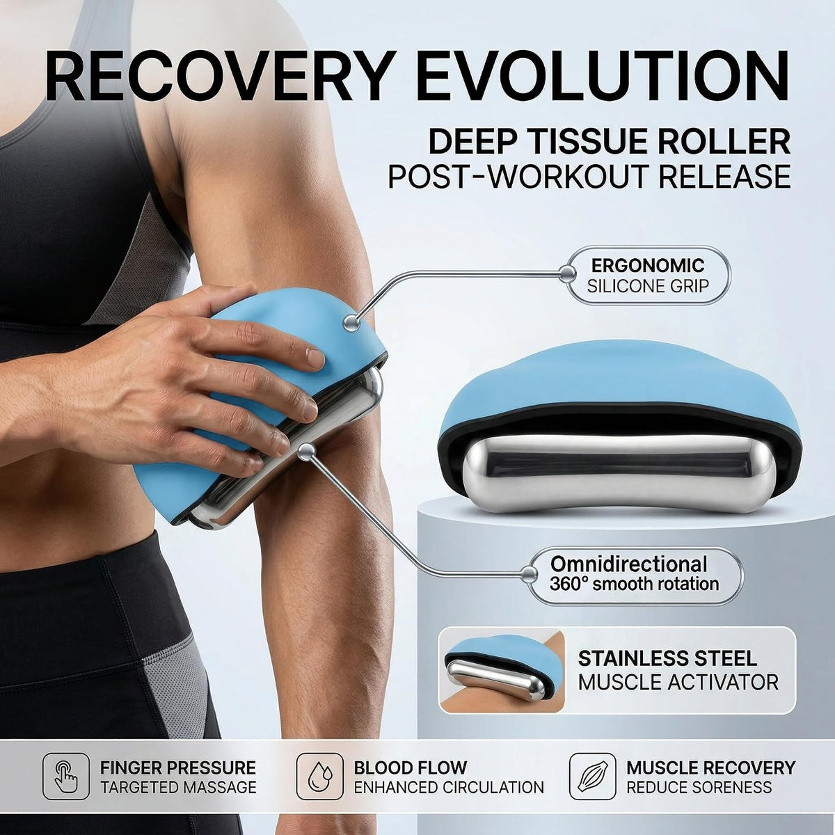 Cooling Massage Roller with Ergonomic Handle for Deep Tissue